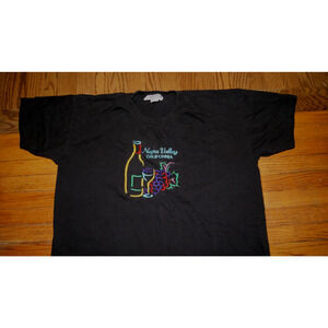 Vintage 90s Napa Valley CA Grapes Wine Colorful Embroider Black TShirt L USA